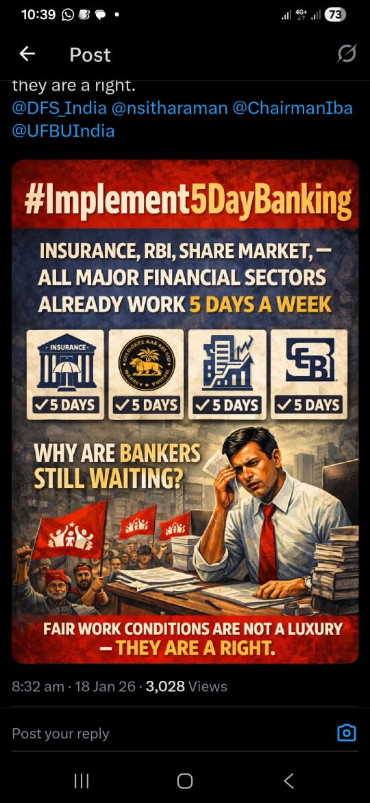 Our Demand Just Demand 
#implement5daysbanking 
Implement Now
<a href="/nsitharaman/">Nirmala Sitharaman</a> 
<a href="/ChairmanIba/">Chairman IBA</a>