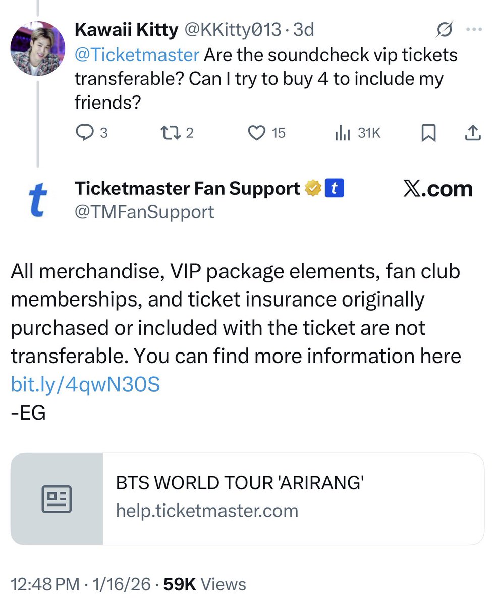 beyond_ARMY_'s tweet image. #BTS_ARIRANG Ticketmaster VIP Package and Soundcheck information: 

✅ You cannot re-sell soundcheck and any other VIP component or amenities like ticket insurance 
- This is a standard — it was the same for Twice, TXT, and other K-pop groups 
- IF, by some stretch of the…