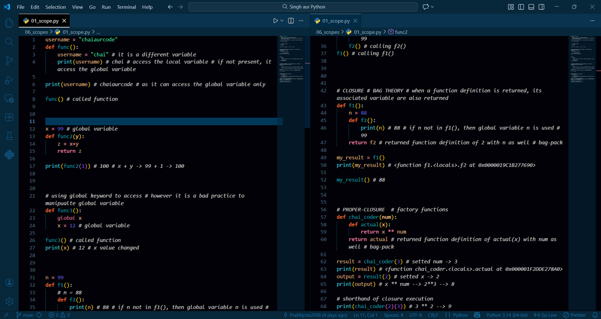 prabhjotsi2008's tweet photo. 🔥 Day 24-25 of #NothingJustCoding

🚀 Reached 17/28 of #ChaiAurPython series:
✅ Did 10 Function Problems including all major types
✅ Also learnt about scopes and closure in-depth

✨ Enjoying the journey, Let's see where we go
@Hiteshdotcom @ChaiCodeHQ 
#Coding #LearnInPublic https://t.co/SyLBA6dWQ7
