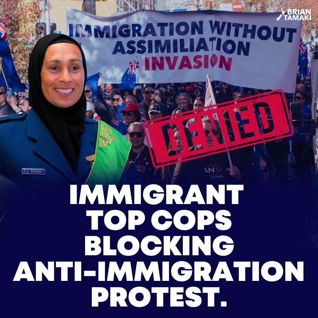 BrianTamakiNZ's tweet image. IMMIGRANT TOP COPS ARE BLOCKING AN ANTI-IMMIGRATION PROTEST.
You can spin it any way you like…this is the reality.

On Friday, Naila Hassan, the Pakistani Muslim District Commander for Waitematā, issued a statement saying Police will not allow our 31 January march across the…