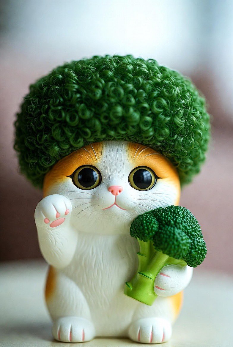 green_tea_1102's tweet photo. ねこほうのみんなのブロッコリー団結で候補に上がってたAI画像たち🤣🤣

猫がいいっていうのと、猫本体もブロッコリーかぶってる風の画像にしたかったので、頭に緑のアフロ。
そして手にはもちろんブロッコリー🥦

#ブロッコリー軍団
#ブロッコリー団結 https://t.co/OUwIFMdyv5