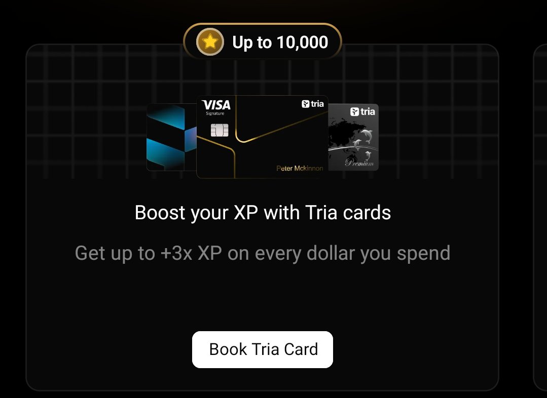 Book you $Visa  card earn High <a href="/useTria/">Tria</a> reward 

Limited time offer 
app.tria.so/?accessCode=AZ…