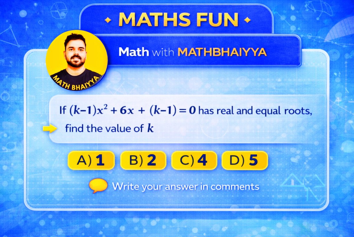 MathBhaiyya's tweet photo. Question of the day.
.
.
.
#QOTD #math #mathproblem #SSC #jee #JEEMains2026 #quadratic #class10th #cbse https://t.co/zC4EdlZfPi