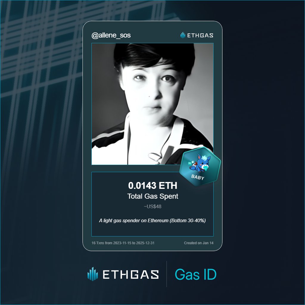 allene_sos's tweet photo. Leveled up in the Great Gas Reckoning with ETHGas! 💪

Baby Jack status: 0.0143 ETH gas spent, 4 Beans earned—supporting the Gasless Future!

Claim your Gas ID at https://t.co/98FebDQ8CT https://t.co/VUsNbMIALD