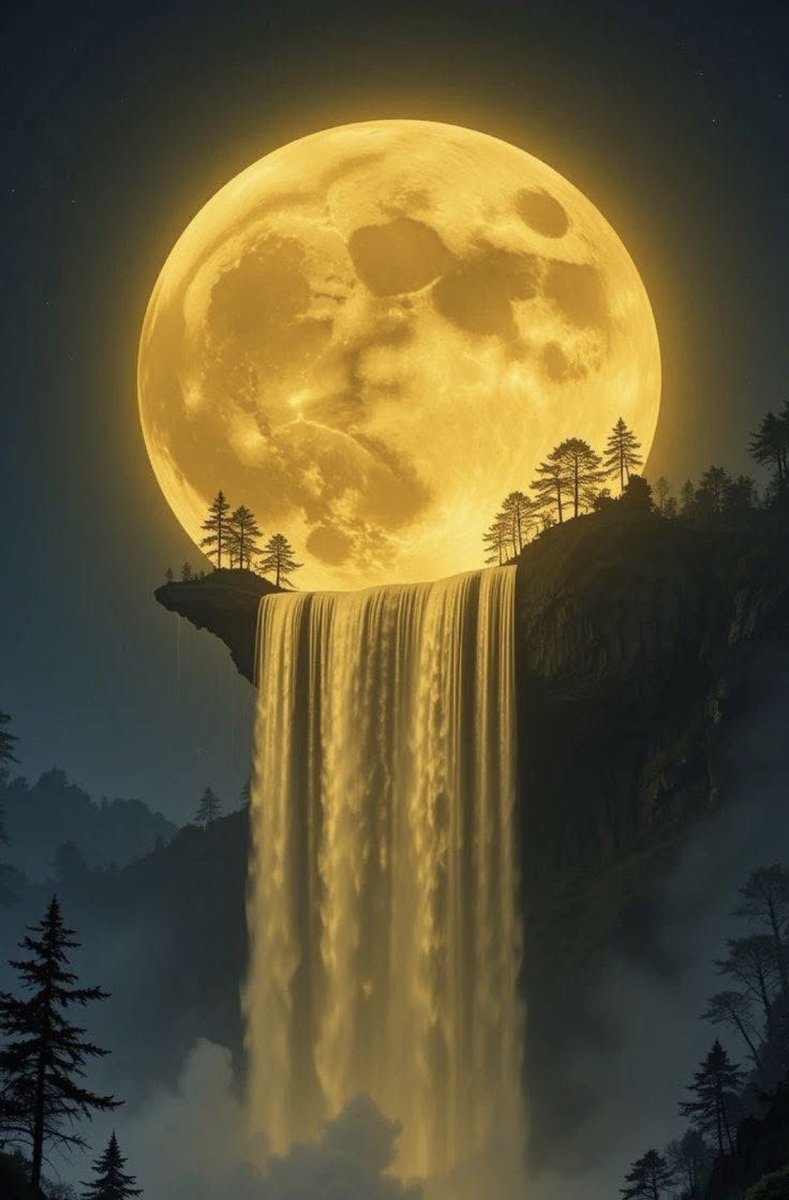 M1ONLOVER's tweet image. Full Moon Waterfall