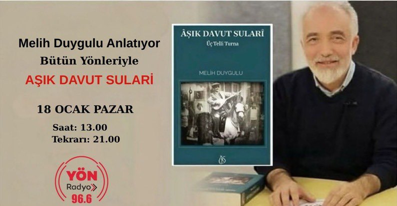 18 Ocak 1985 tarihinde aramızdan ayrılan Aşık Davut Sulari'yi saygıyla anıyoruz.

Melih Duygulu, bütün yönleriyle Aşık Davut Sulari'yi anlatıyor.

Davut Sulari özel programı bugün saat 13.00, tekrarı saat 21.00'de 96.6 Yön Radyo'da.

#davutsulari