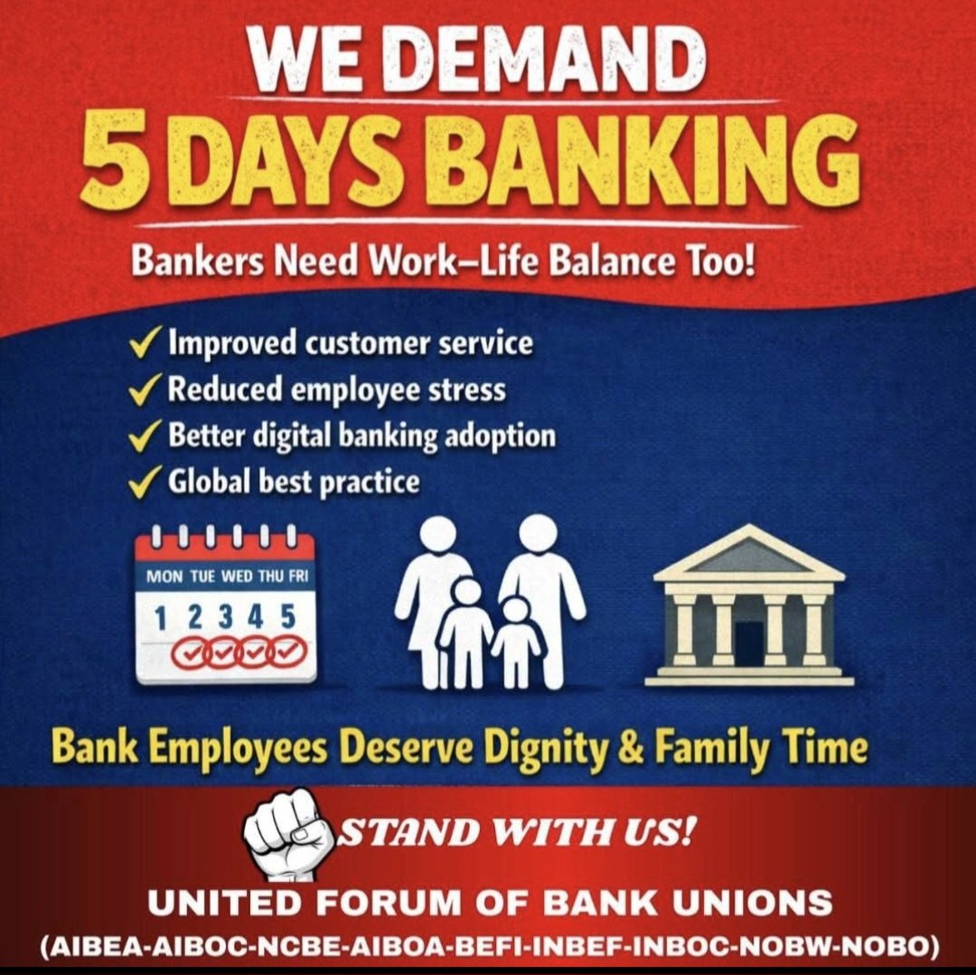 #Implement5DayBanking
What contributes to this discrimination? Banking professionals deserve to be recognized as individuals. Let's work towards a banking system that operates on a five-day workweek to enhance work-life balance.