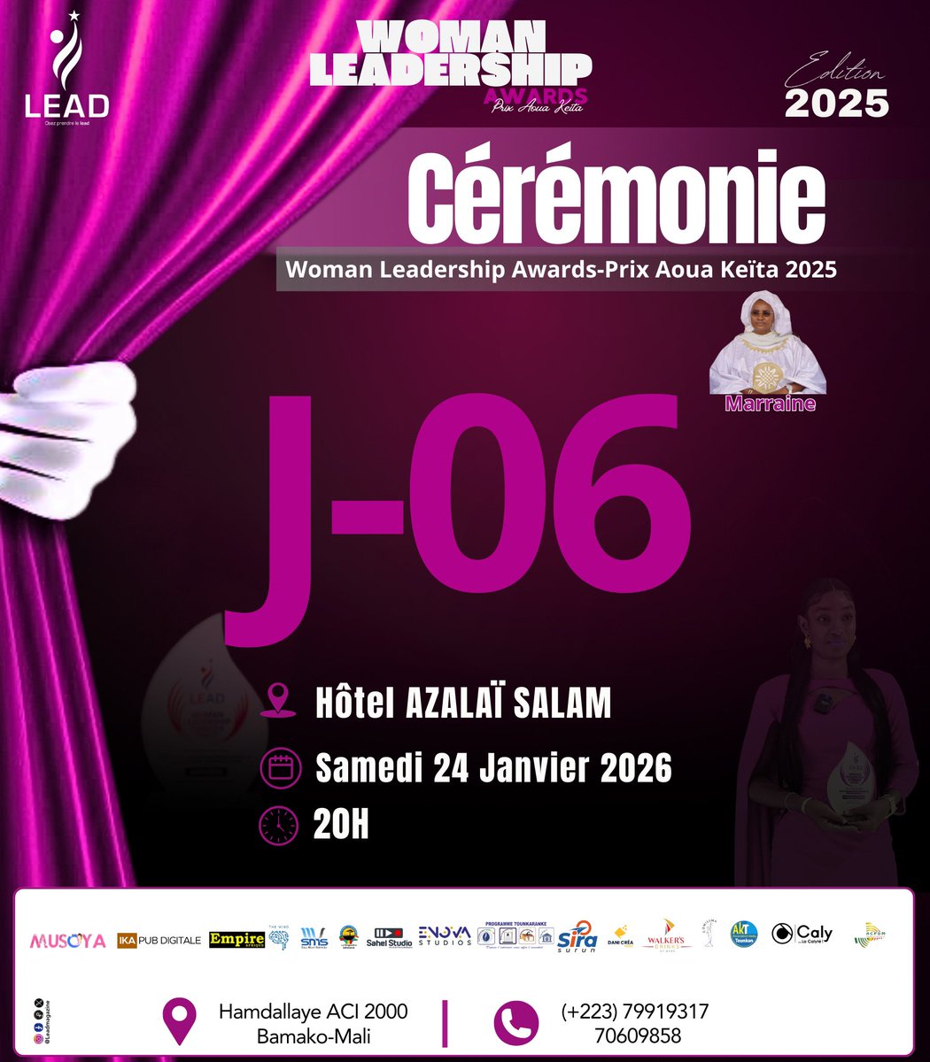 leadmagml's tweet image. Prêts à vivre la plus grande cérémonie de récompense 🥇 de talents féminin en Leadership ?
C’est dans 6 jours, nous célébrerons ensemble les femmes inspirantes du Mali de l’intérieur et de sa diaspora à travers les Woman Leadership Awards-Prix Aoua Keïta.