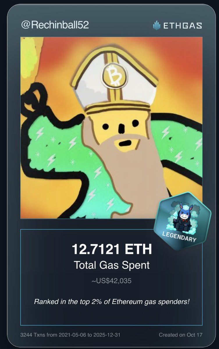 Just unlocked my Gas ID via ETHGas 🪪

I'm a Legendary Jack with 12.7121 ETH spent on gas since Beacon Chain - now fueling my climb to the Gasless Future and earned 4000 Beans already. 

Reveal yours at ethgas.com/community/gas-…