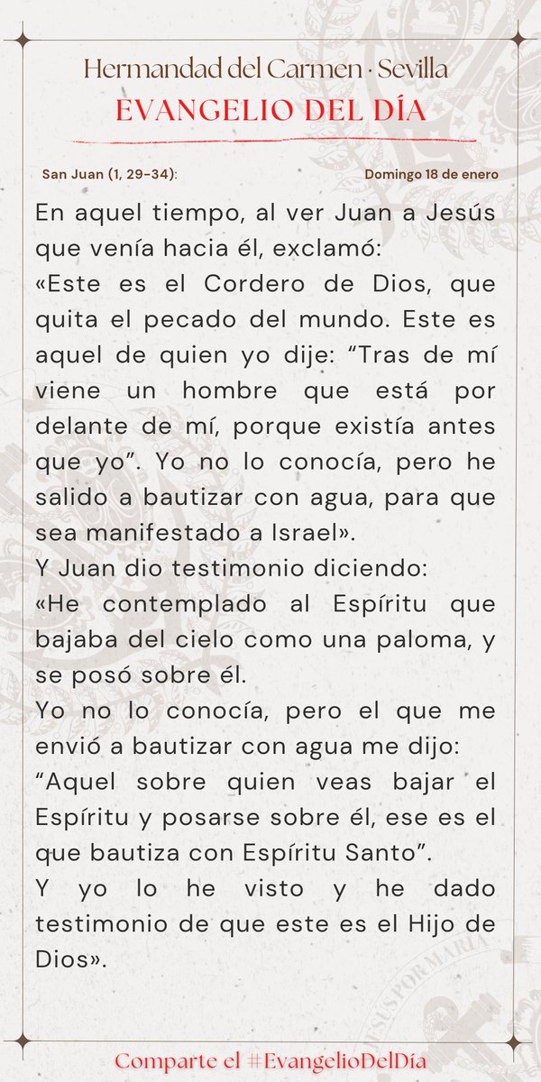 #EvangelioDelDía | 📖 San Juan (1, 29-34): Gloria a ti, Señor Jesús.