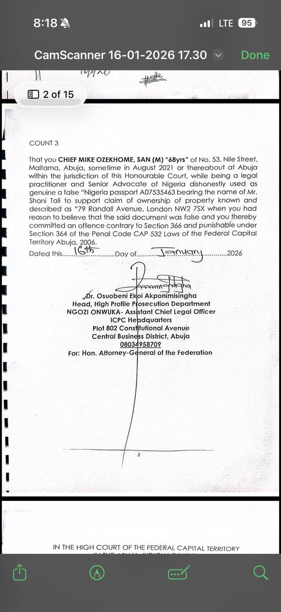 ataweweattorney's tweet image. In furtherance to the UK judgment, a criminal charge has been instituted against Mike Ozekhome  in Suit No: FCT/HC/CR/010/2016 Between FRN v . Mike Ozekhome,SAN…

@WATLegal @tunmishe_ @Eneegmanuelllll @RidwanuLlah @The_Ogundipe @darknbold1