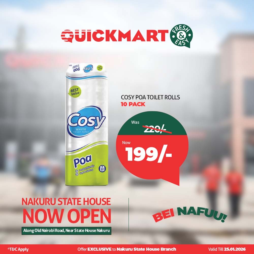 Fcmutuals5's tweet photo. Nakuru, make today count. The new Quickmart branch is running location-only offers that reward early visitors. Don’t miss the moment. #Quickmart65 #BeiNafuu https://t.co/naXvkepKci