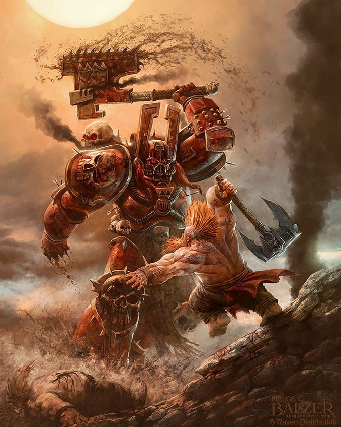 40kARTdotcom's tweet photo. Khârn the Betrayer Versus Dwarf Slayer by Helge C. Balzer https://t.co/hbvtwhAxmz