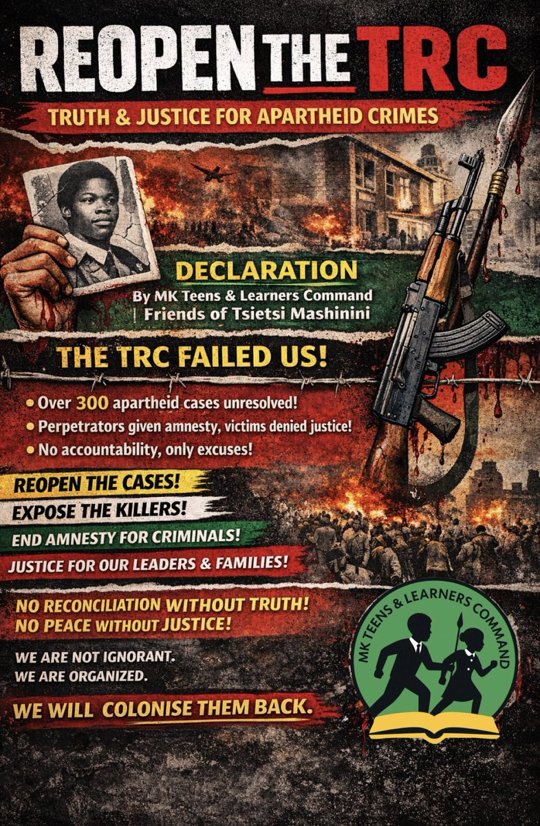 Friends of Tsietsi Mashinini : a political education and action formation.

We reject fake reconciliation without truth.
Teens are questioning, questioning, questioning. 💚🖤📚
#mkteensinaction