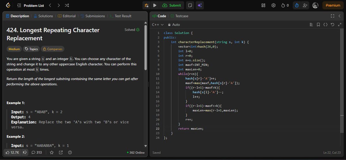 gauravnickk777's tweet image. GM EVERYONE ☀️

DSA revision 💻
Fruits Into Baskets 🧺
Longest Consecutive Sequence with Replacement
Japanese vocab practice 🇯🇵 — 1 hour
Worked a lot on the e-commerce site 🛒 — might complete it in 1–2 days 👀🔥
#DSA #LeetCode #SlidingWindow #FullStackDev #Ecommerce