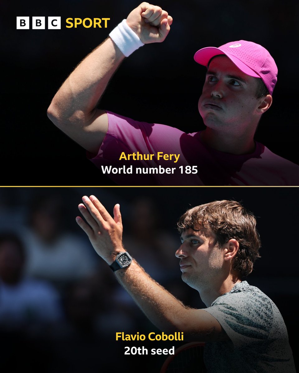 BBCSport's tweet image. 🚨 FIRST AUSTRALIAN OPEN SHOCK 🚨

British qualifier Arthur Fery has beaten Flavio Cobolli!

7-6 (7-1) 6-4 6-1

#AusOpen