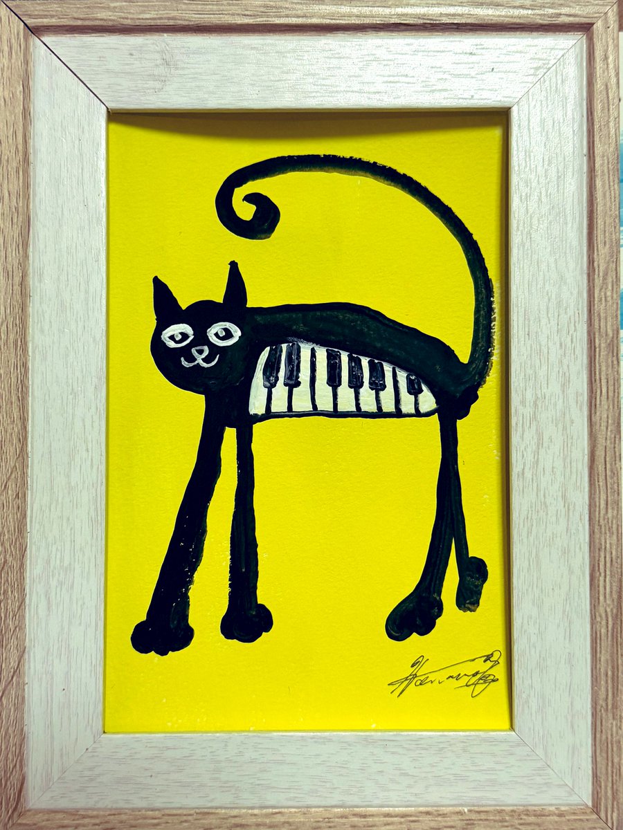 黒猫ピアノ 描いたん😄