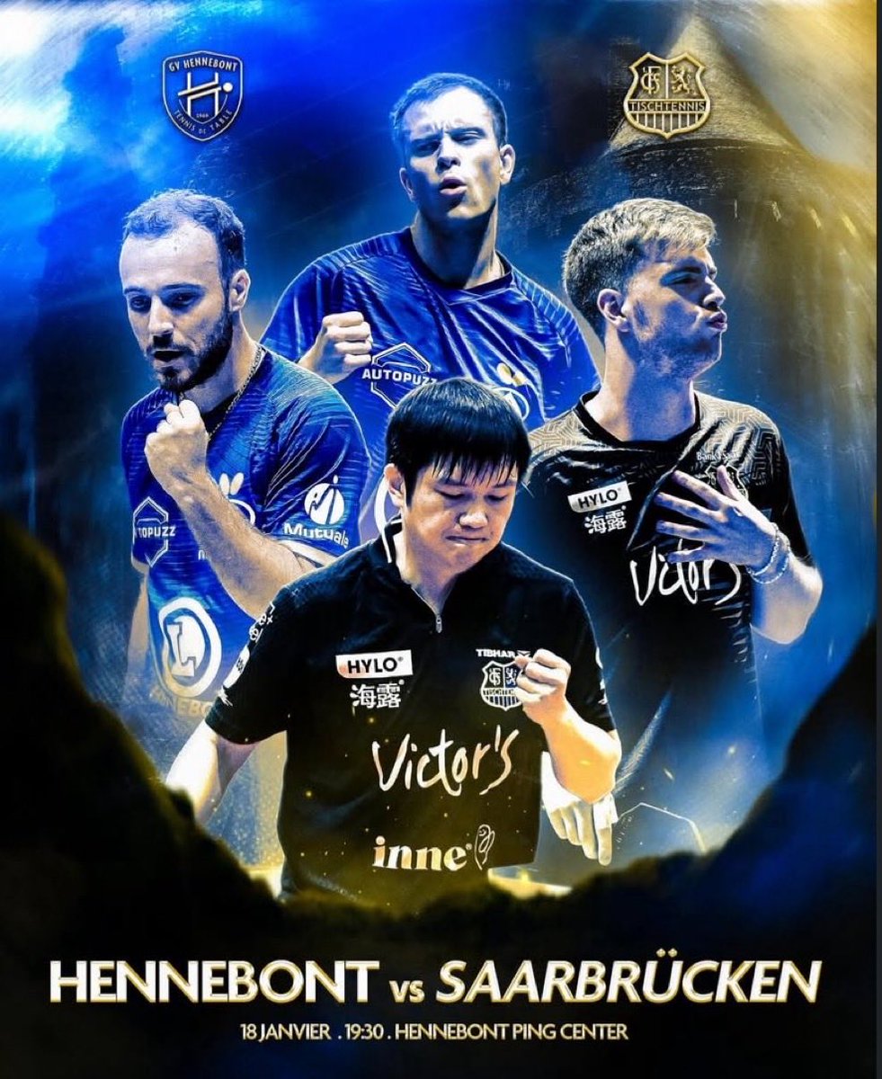 CHOC DES TITANS ce soir au Ping center de Hennebont en League des champions🏓

🇫🇷HENNEBONT 🆚 SAARBRÜCKEN🇩🇪

Le club de Simon Gauzy affronte le triple tenant du titre qui fera le déplacement avec Fan Zhendong ! 

La 🇫🇷 🏓 est avec vous 🔥👊🏻💪🏻!

<a href="/ffttofficiel/">France Tennis de Table</a> <a href="/GVHTT/">G.V Hennebont T.T</a> <a href="/GauzySimon/">Simon Gauzy</a>