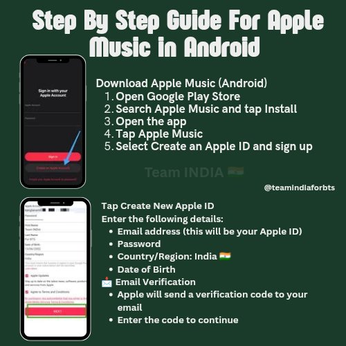 teamindiaforbts's tweet image. Android users - you can use Apple Music too! If you don’t know how, check the guide below. We really need more Apple Music users, so please join if you can and support..