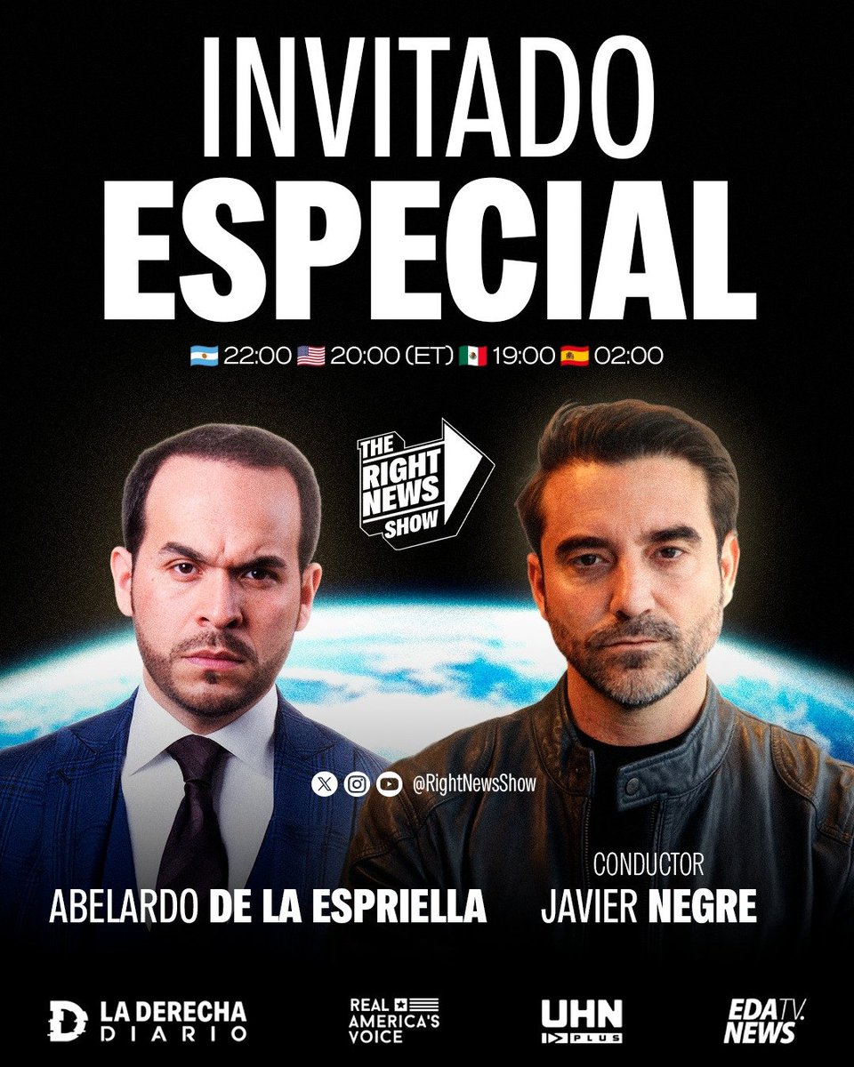 RightNewsShow's tweet image. 🌎🇨🇴 | INVITADO DE LUJO: El candidato derechista a presidente de Colombia, @ABDELAESPRIELLA, participará del nuevo episodio de The Right News Show, el programa anticomunista de Javier Negre.

NO TE LO PIERDAS: Esta noche 22:00 (🇦🇷) 20:00 (ET 🇺🇸) 19:00 (🇲🇽) 02:00 (🇪🇸).