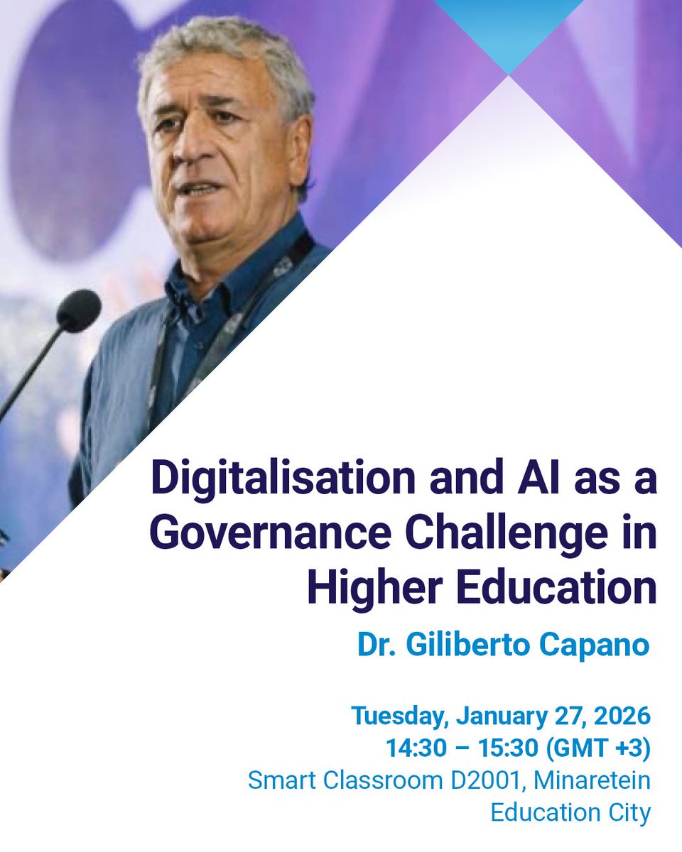 policyCollege's tweet image. Join us at #CPP @HBKU for a lecture with #CPP Eminent Visiting Policy Scholar Dr. @gilibertocapano (University of Bologna) on Digitalisation &amp;amp; AI as a Governance Challenge in Higher Education.

📅 27 Jan 2026
🔗 Details and Registration: hbku.edu.qa/en/academic-ev…