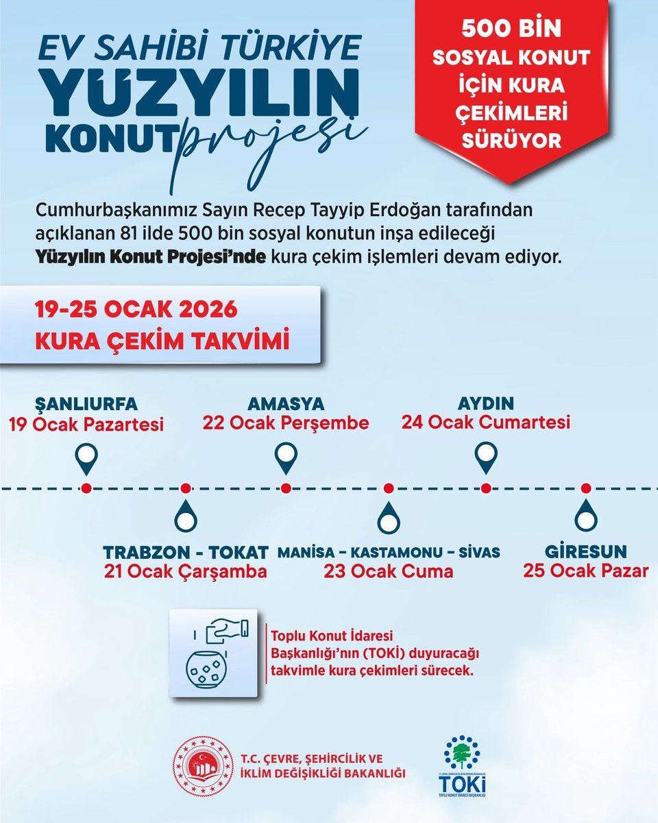 murat_kurum's tweet photo. Yuva demek,
umut demek,
gelecek demek.✨

Bu hafta 9 şehrimizde daha kura heyecanını yaşayacağız!

Yüzyılın Konut Projesi’nde bu hafta toplam 4️⃣5️⃣ bin 9️⃣0️⃣9️⃣ konutumuzun daha hak sahiplerini belirleyecek, mutluluğa ortak olacağız.

#EvSahibiTürkiye https://t.co/lk27ozmS4g