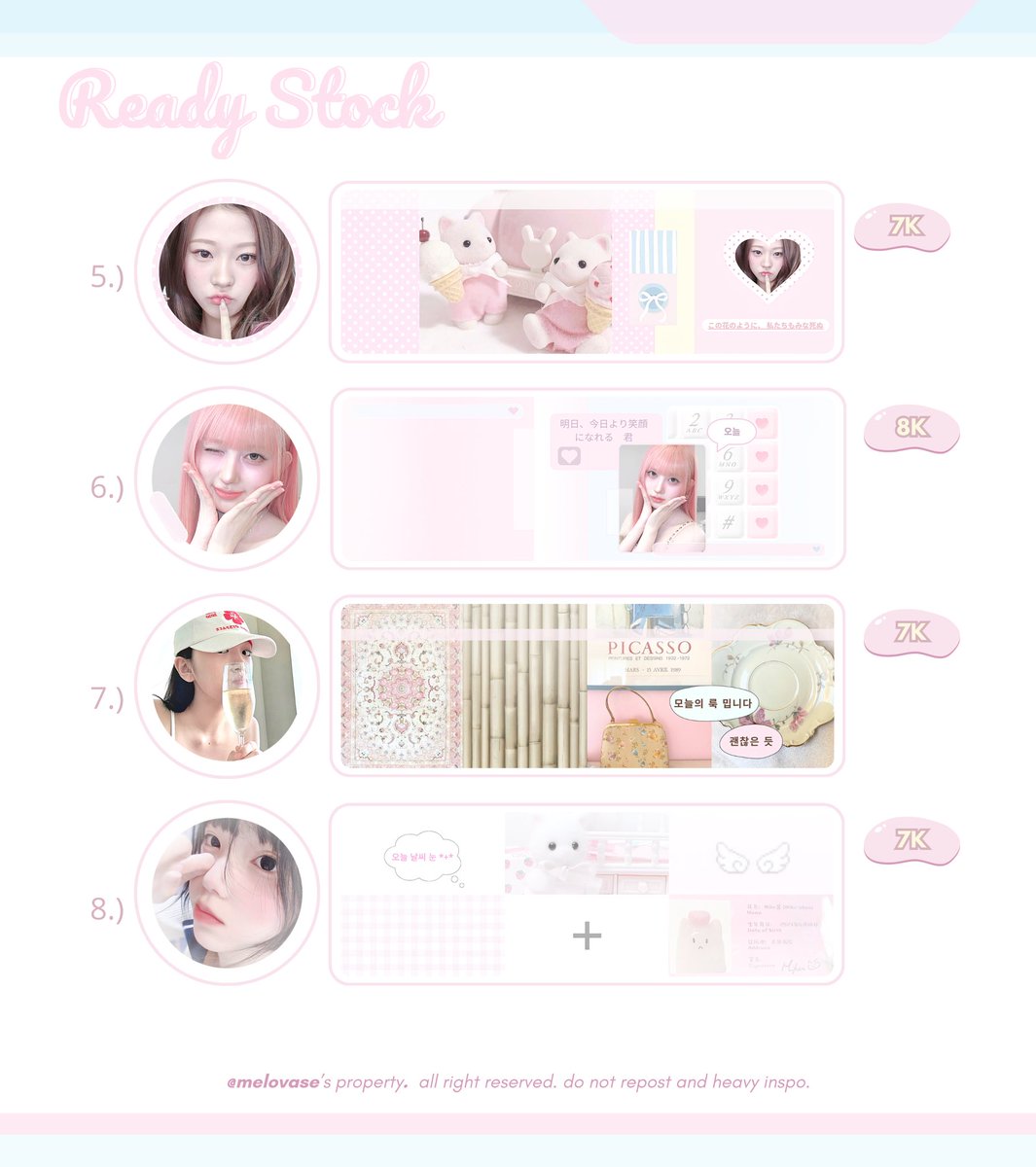 sejutadollars's tweet image. ꒰ 💌 ꒱ help repost, please (˶˃ ᵕ ˂˶) .ᐟ

Ი𐑼 ...kaka!!!! lova membawa 8 layout gg &amp;amp; ulzzang ready stock nyang siap dijemput langsung ⪩. .⪨ avail muse wonhee, jiwoo, moka, stella, gaeul, yujin, &amp;amp; ulzzang ˚⊹ ᰔ

𐔌 #zonauang #zonaba ꒱