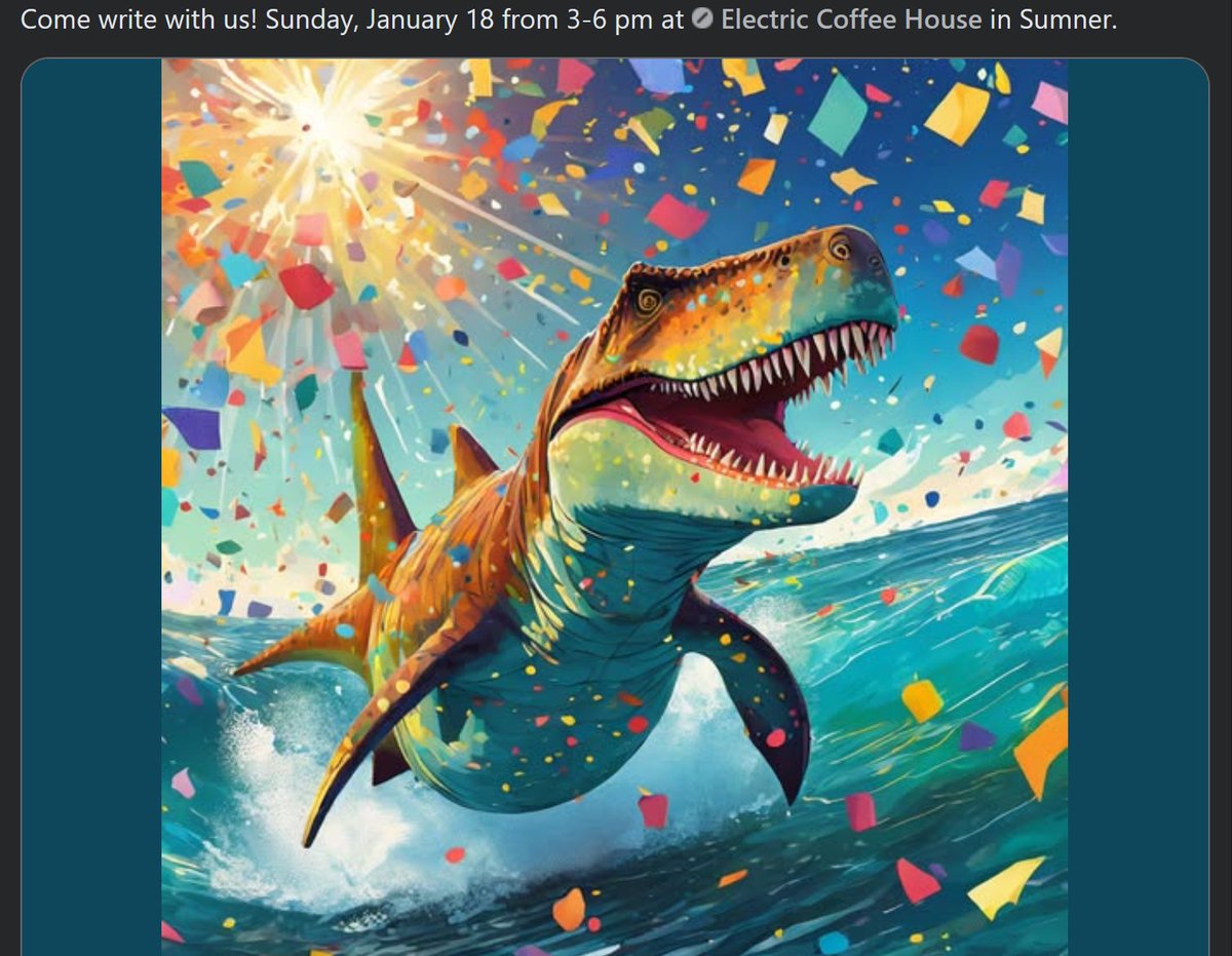 PCWriter2's tweet image. It's the 3rd Sunday of the month &amp;amp; that means it's Write Time! Meet at Electric Coffee House in Sumner from 3-6 pm where we'll do a little writing, a little talking. It's parallel-play for grown-ups! Bring your works-in-progress or shiny new year's project.#January2026WriteTime