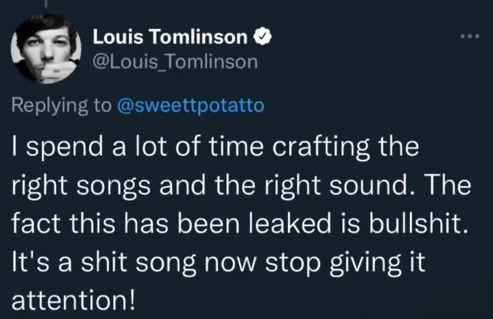 faithinlouis_28's tweet image. please remember that these were louis' reactions when his music got leaked in the past so please if you get the album early and decide you already wanna listen to it don't say ANYTHING about it online, thank you