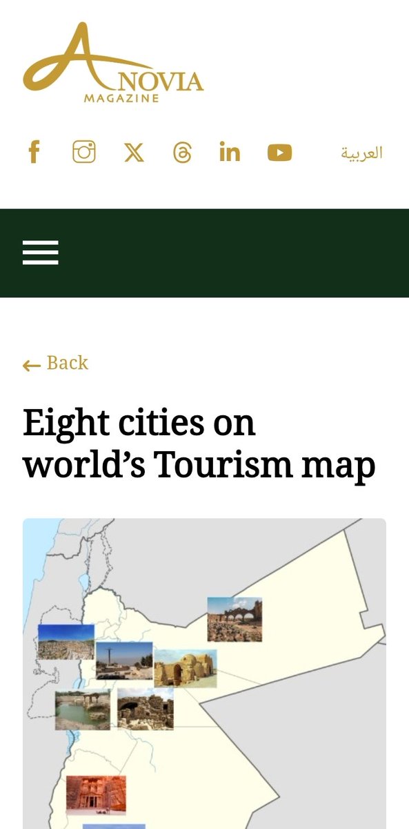 Eight cities on world Tourism map
#tourism #anoviajo
#ceo &amp; #Founder @rulasamain
Prepared by:Farah samara
@rhcjo @foreignministryjo <a href="/UNESCO/">UNESCO 🏛️ #Education #Sciences #Culture 🇺🇳</a> <a href="/PrimeMinistry/">Prime Ministry of Jordan</a> @unescojordan
Read full article on: anovia.jo/jordan-on-the-…