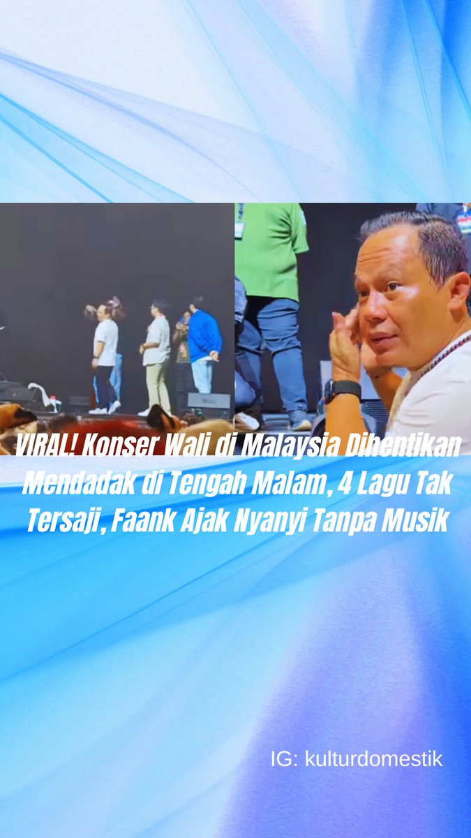 ruang_harian's tweet image. VIRAL! Konser Wali di Malaysia Dihentikan Mendadak di Tengah Malam, 4 Lagu Tak Tersaji, Faank Ajak Nyanyi Tanpa Musik...
Selengkapnya Disini:
ruangharian.com/entertainment/…
#waliband #faank #malaysia #konser #nyanyi