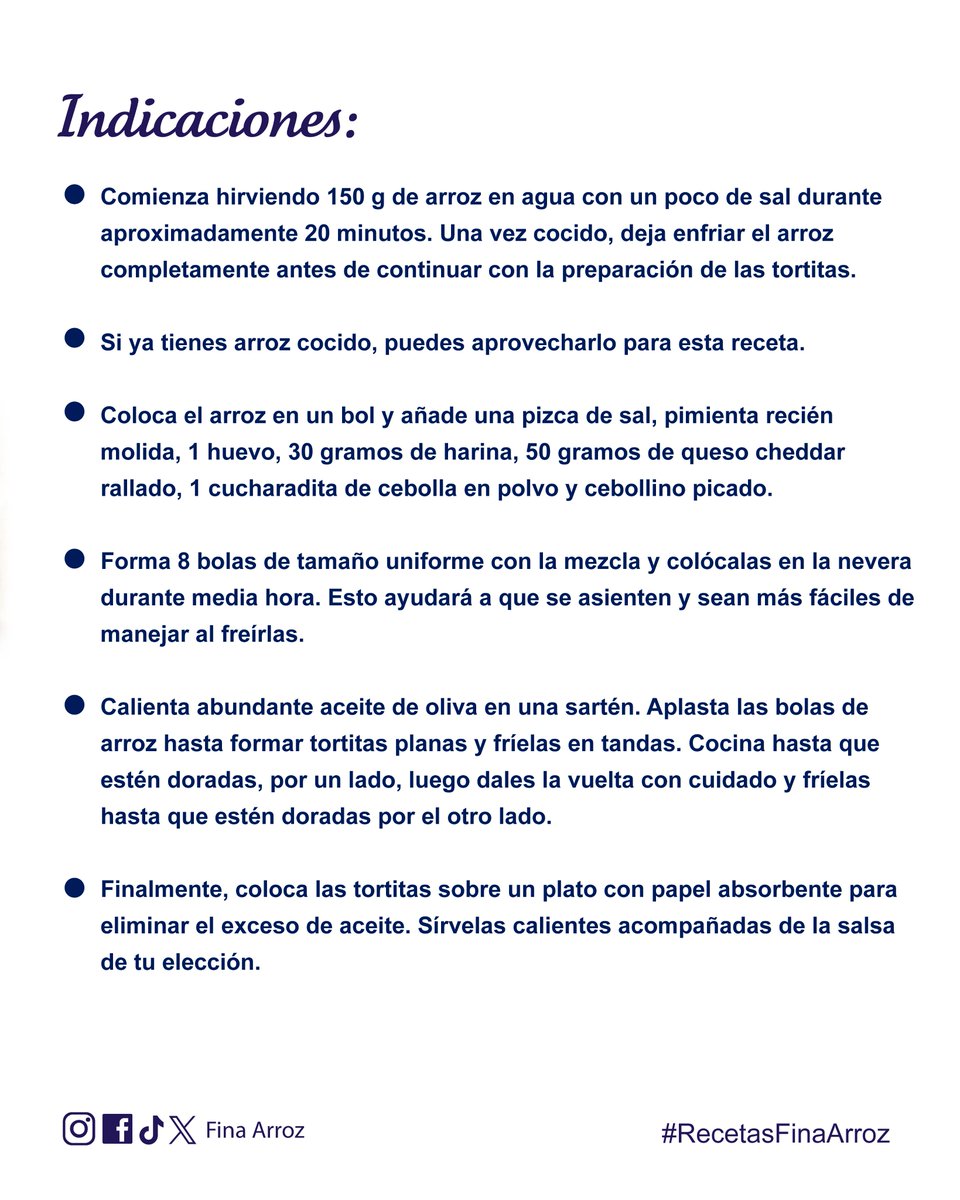 Recetas Fina Arroz
.
TORTITAS DE ARROZ
.
.
#finaarroz
#alimentosfina
#arrozdonafina
#fina