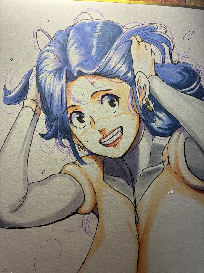 ウォーミングアップで描いたおばさん色紙。 