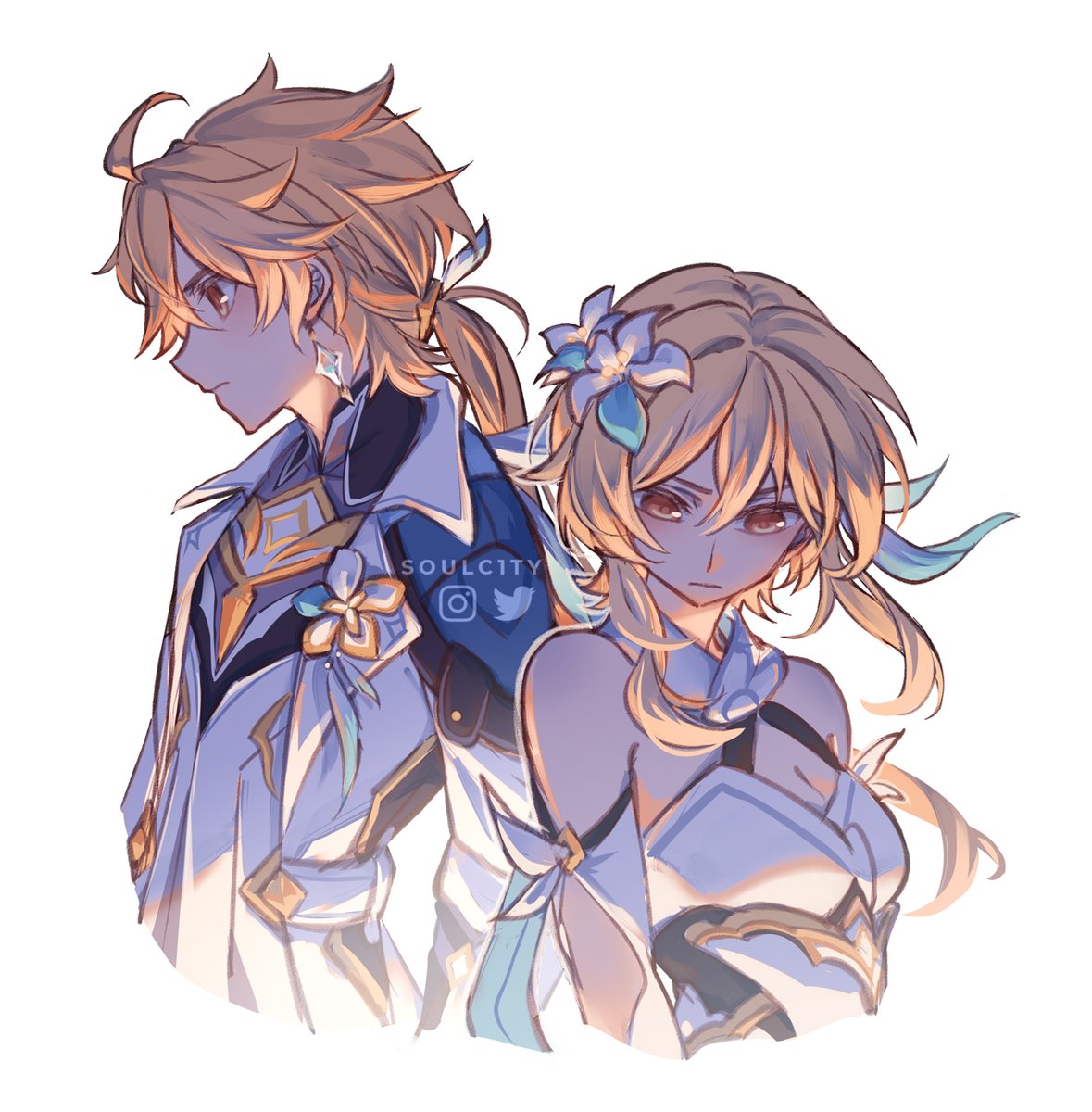 soulc1ty's tweet image. Exiled Prince and Princess

#Genshinlmpact #原神 #Aether #Lumine
