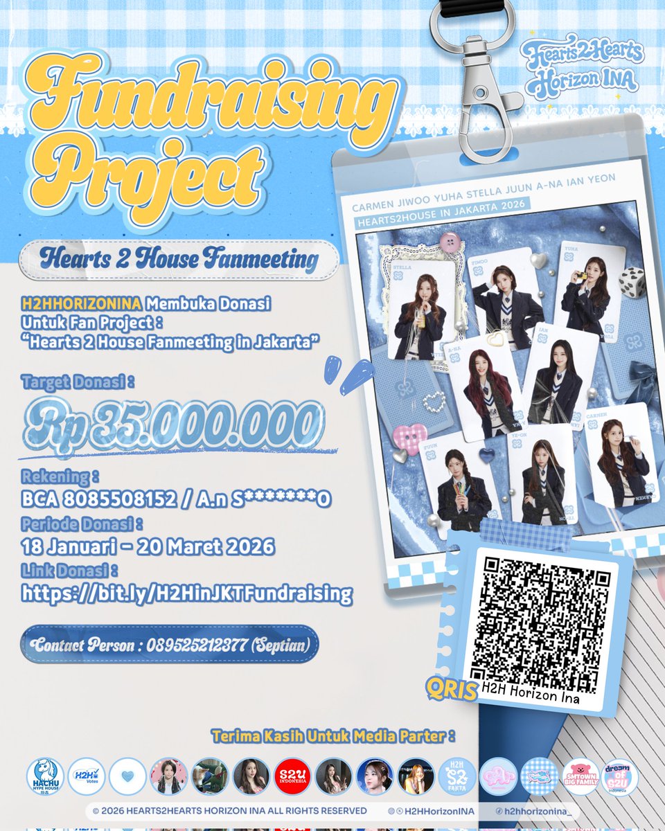 H2HHorizonINA's tweet photo. Halo S2U!
Donasi untuk Fanmeeting Hearts2Hearts di Jakarta udah dibuka 🙌🏻
Yuk kita support dan bikin fanmeeting ini jadi moment yang nggak bakal dilupain 💕

⏰ Deadline: 20 Maret 2026

🔗 Donasi: https://t.co/SFjfEzp9lG

🦈 Ikan hiu pakai topi,
✨ fanmeeting makin berasa kalau kamu ikut donasi 🫶🏻

#Hearts2Hearts #하츠투하츠 #H2H #HEARTS2HOUSE #Hearts2HeartsinJAKARTA #HEARTS2HOUSEinJAKARTA