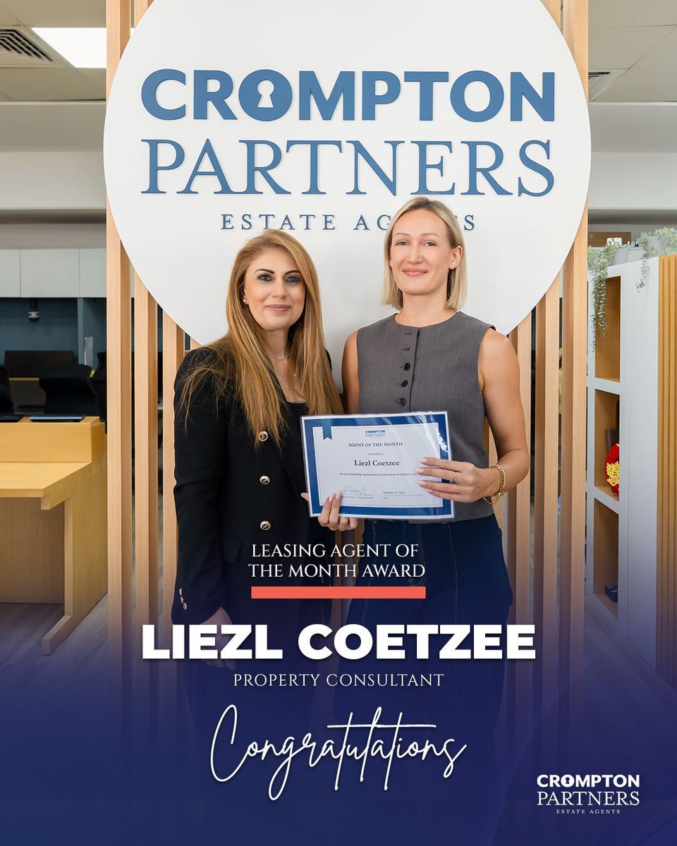 Celebrating this month’s top performers.

Congratulations to Liezl Coetzee, Leasing Agent of the Month, and Lisa Xiang, Sales Agent of the Month.

Well deserved recognition for two outstanding agents.