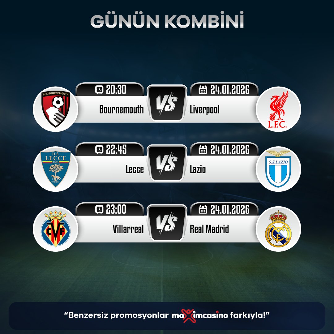 🥇Günün Popüler Maçları ve Kazandıran Kombini
#MAXİMCASİNO Adresinde

🏆 Bournemouth⚔️ Liverpool
🏆 Lecce⚔️ Lazio
🏆 Villarreal⚔️ Real Madrid

📈  En Yüksek Oranlar  ♾️ Limitsiz Bahis İmkan

🆗Tıkla Kazan otolinkaff.com/yonle/maxtwit/