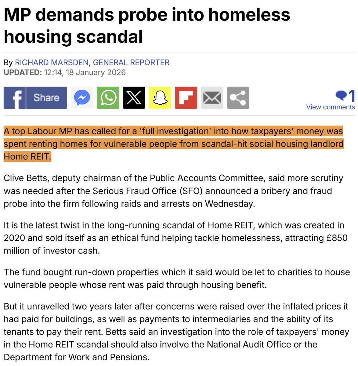 viceroyresearch's tweet image. Breaking - @UKLabour unwittingly took down their own @liambyrnemp. Byrne used $HOME #REIT to attack us &amp;amp; @AIMhonesty in @UKParliament, but ONLY AFTER a £30K payment was agreed.

#Labour’s Clive Betts MP, deputy chair of @CommonsPAC calls for a much needed full investigation. 1/2