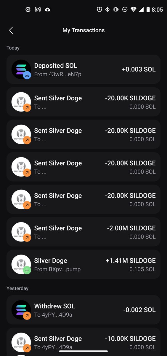 InnerHealthTdy's tweet image. To celebrate surviving our second downturn after ATH and me personally passing 1000 follwers, I airdropped to some current holders! If you want in on the free airdrop just show me your wallet holding Silver Doge and you may get up to 2M $sildoge!!!!