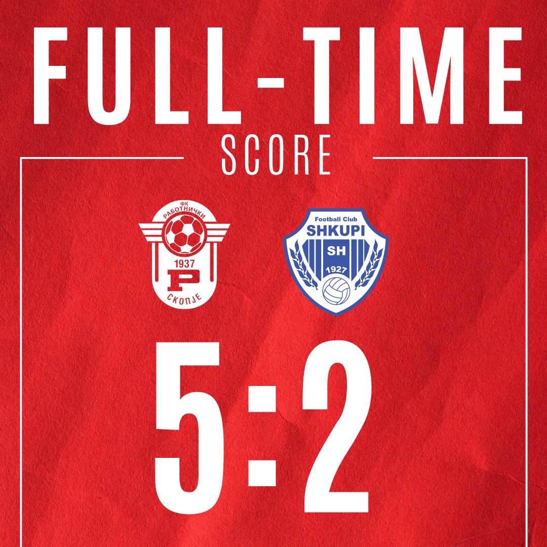 🔴⚪️ FULL-TIME

⚽️ Boshnakov (2), Manojlov, Shaini, Podgradja

#fcrabotnicki