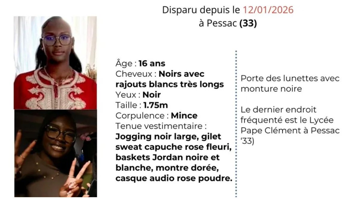 la1ere's tweet image. 🟡 Une Mahoraise de 16 ans disparue près de Bordeaux depuis lundi

La famille de Hatyce Halidi Selemani a lancé un avis de recherche pour la retrouver.

📲💻 la1ere.franceinfo.fr/mayotte/une-ma…