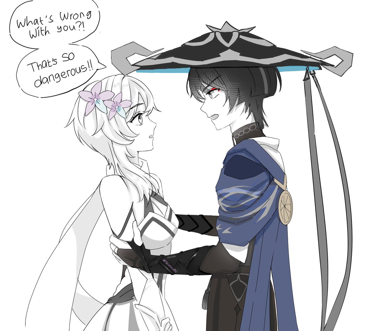 This has been on my mind for a while, so I just drew it.

#wanlumi #scaralumi #scaramouche #wanderer