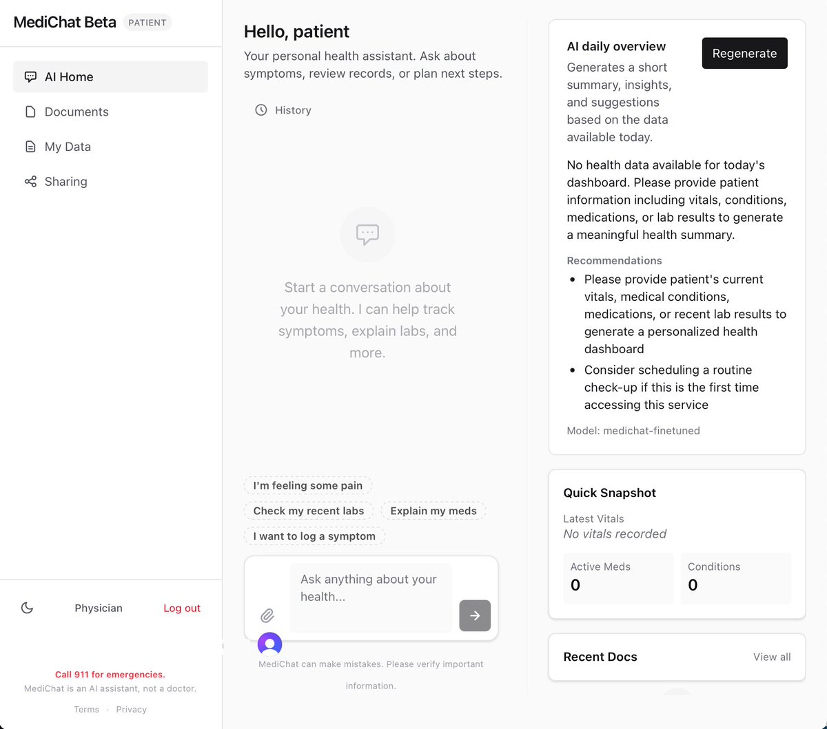 KYRALHealth's tweet photo. Main dashboard to chat with your personal AI and get daily summaries https://t.co/mmr6Isyysr
