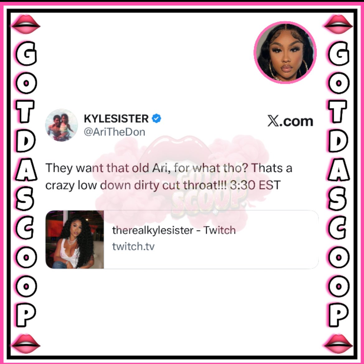 GotDaScoop's tweet image. Ari Fletcher with a message &amp;amp; looks like she will be addressing something’s on twitch today after the whole Jayda Wayda situation 👀

“They want that old Ari, for what tho? Thats a crazy low down dirty cut throat!!! 3:30 EST”