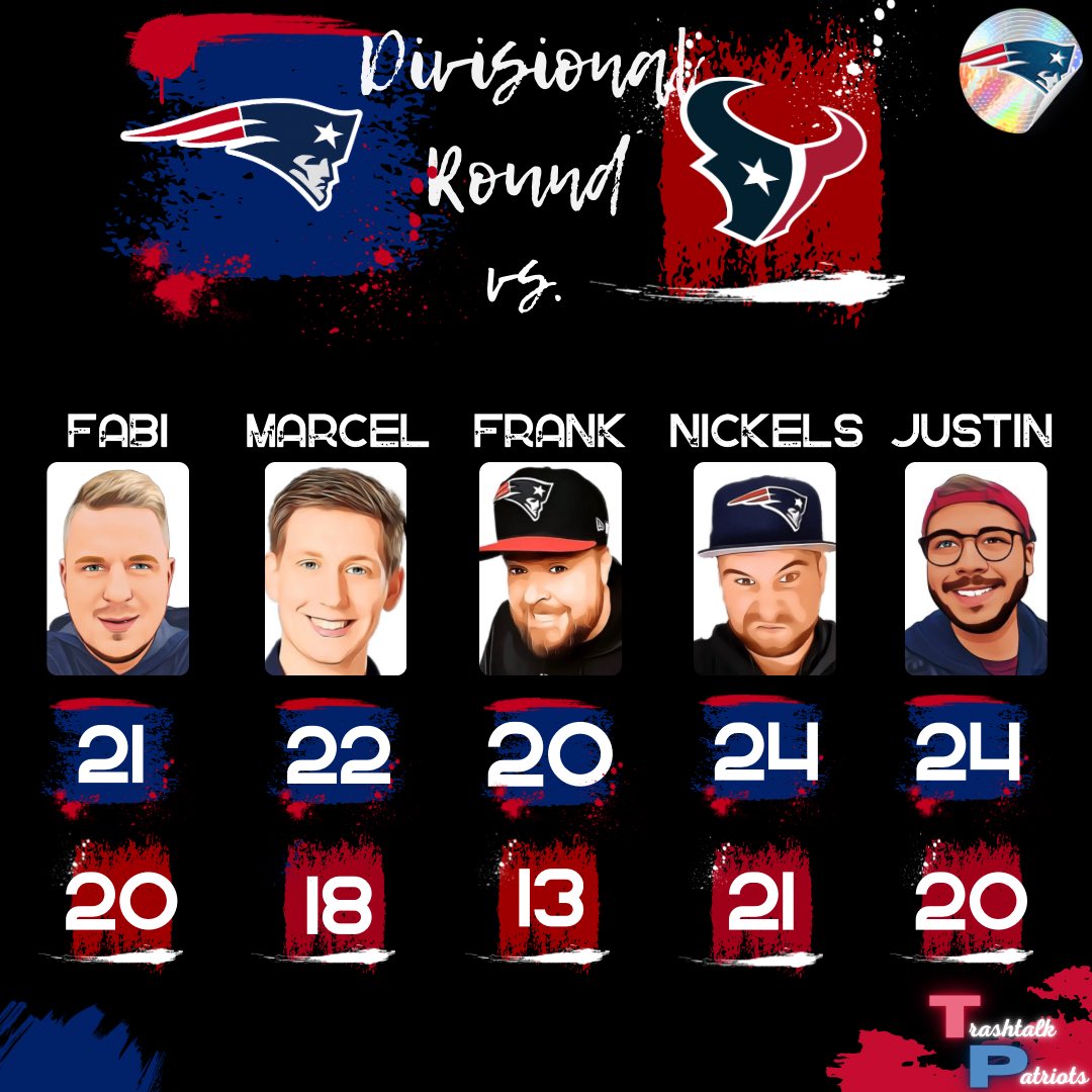 PatsTrashtalk's tweet image. Foxboro is Calling!

🏈 Divisional Round
🆚 Texans
🗓 18.01.2026
⏰ 21:00 Uhr (dt. Zeit)
🏟 Gillette Stadium (65.878 Plätze)
🥶 1 Grad, leichter Schnee 
💨 26 km/h S

LEEEEEETS GOOOOO!