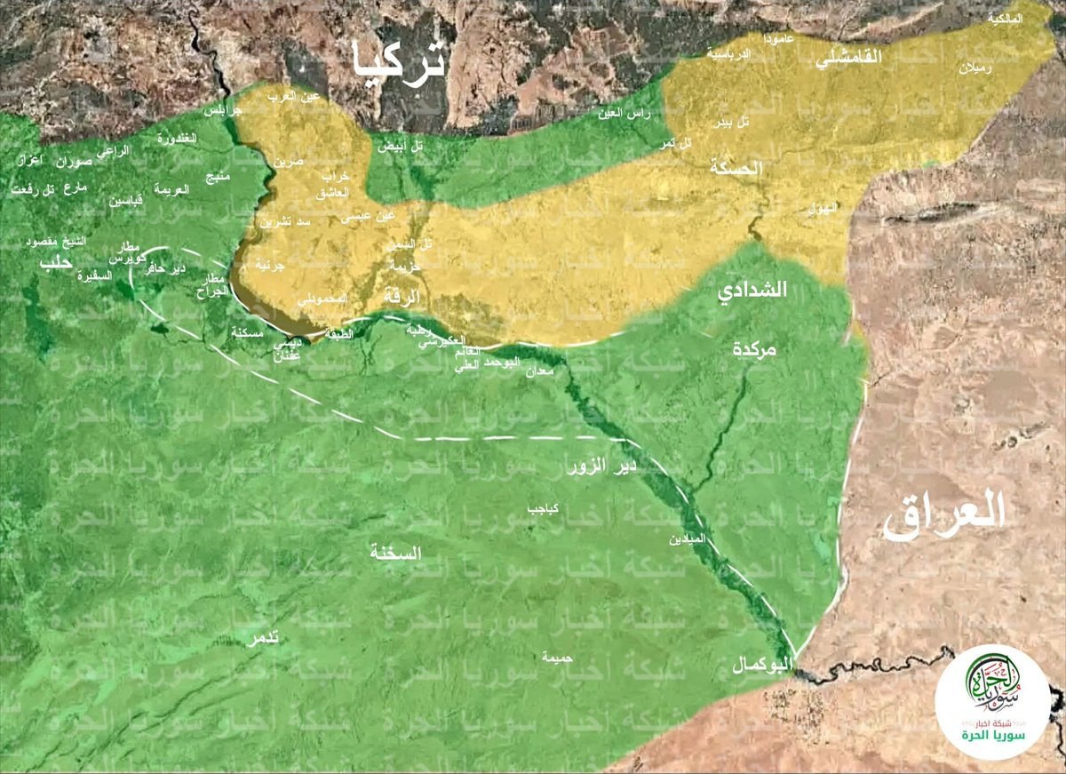 DeirEzzore's tweet image. مدينة الشدادي محررة 🟢 قوات العشائر تتابع شمالاً - 21 كم فقط عن مدينة الحسكة العربية.