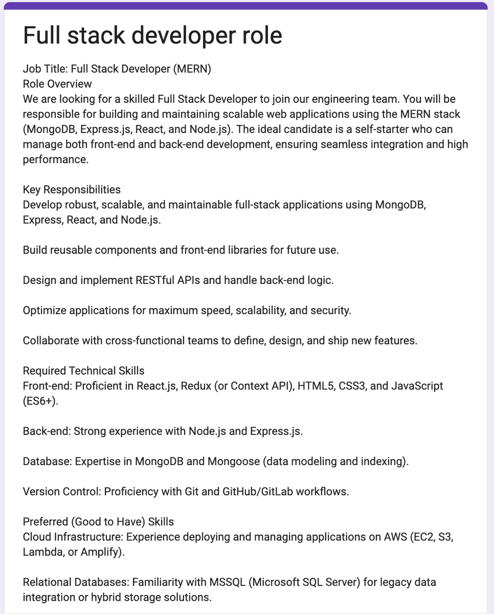 Ankit7rma_'s tweet photo. 🚨#Hiring Full Stack Developer (MERN) #ReactJs
📍 Bengaluru 
Looking for developers with 2+ years experience in
MongoDB • Express • React • Node.js

👉 Apply link in comments.

#Hiring #MERNStack #FullStackDeveloper #TechJobs #DeveloperJobs #BangaloreJobs #ReactJS #NodeJS https://t.co/uCENTF9YXB