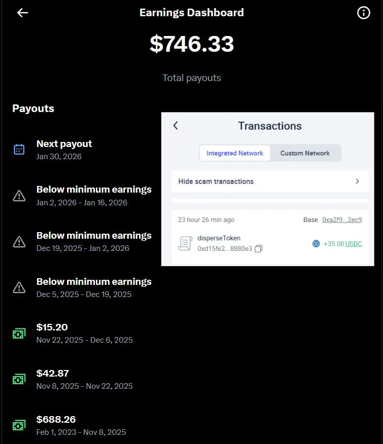 X doesn’t give me any money anymore  

but I don’t care, because yeasterday I received 35$ from <a href="/amplifi_now/">Amplifi</a>    

and many more to come  

→ new Amplifi rewards about to drop 
→ <a href="/c8ntinuum/">continuum</a>  rewards coming next week (rank #75) → $ZOOF from Arbus this month (rank #50) 
→