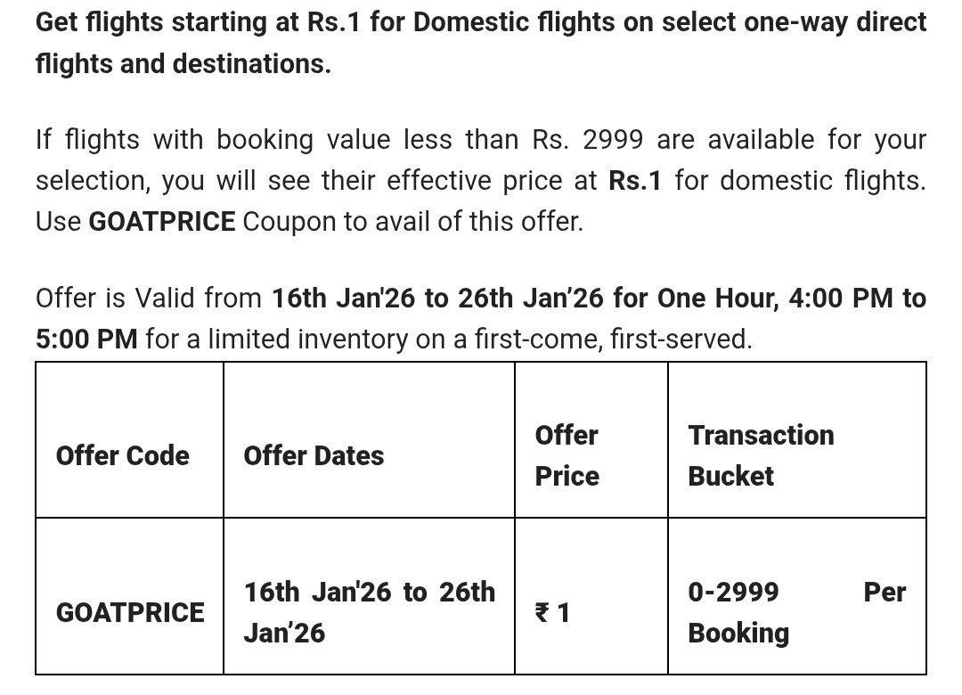 Note: The offer is valid only on flight tickets priced below ₹2,999. If the ticket price is more than ₹2,999, the code will not apply.