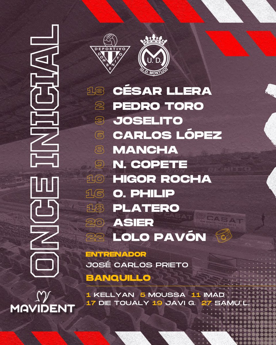 👥 ¡Nuestro once inicial para el #DonBenitoMontijo!